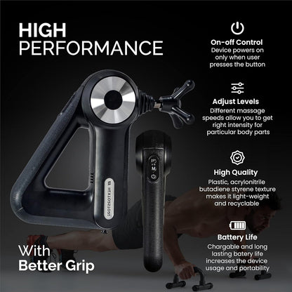 HEXTOR Massage Gun with 12 Heads 4 Modes, 4th Generation Deep Tissue Massager Gun for Athletes Pain Relief and Relaxation, Electric Handheld Massager Gun with Hand Carry Bag Gift for Men,Women