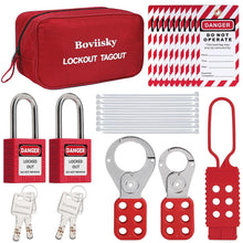 Boviisky Electrical Lockout Tagout Kit - Group Lockout Hasps, Tags, 2 Loto Safety Padlocks, Nylon Ties, Red Bag, Keyed Different