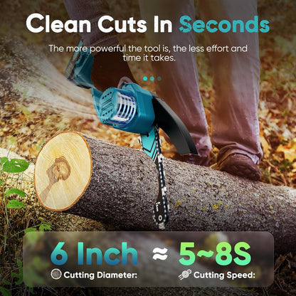 Mini Chain saw, 6-Inch Chain Saw, 2 Pack 2000mAh Batteries, 【Seniors Friendly】 Portable Handheld Chainsaw, Mini Chainsaw Cordless for Wood Cutting Tree Trimming DIY Projects Gardening Camping