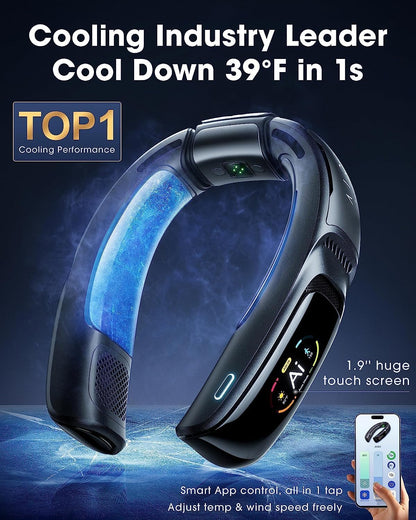 RANVOO No.1 Cooling A/C AICE 3 AI Neck Air Conditioner 7000mAh 30H [Full-body Cooling/Heating] for All Seasons [Health Monitor] Personal Neck Fan Cooler Heater Rechargeable Wearable Music Call Gift