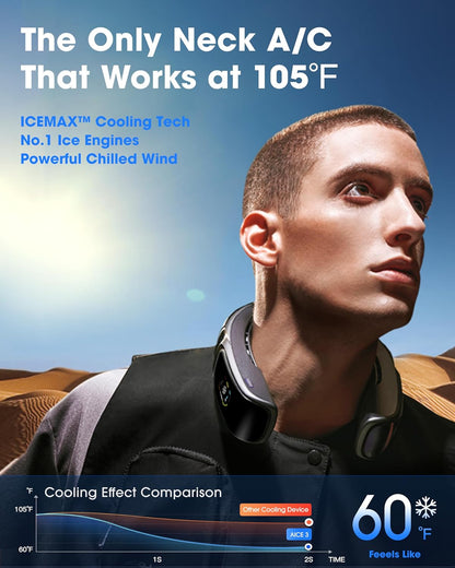 RANVOO No.1 Cooling A/C AICE 3 AI Neck Air Conditioner 7000mAh 30H [Full-body Cooling/Heating] for All Seasons [Health Monitor] Personal Neck Fan Cooler Heater Rechargeable Wearable Music Call Gift