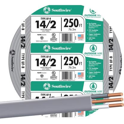 Underground Feeder Cable 14 Gauge, 2 Conductor 250ft Copper UF-B Cable