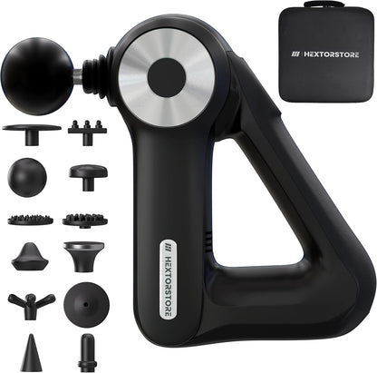 HEXTOR Massage Gun with 12 Heads 4 Modes, 4th Generation Deep Tissue Massager Gun for Athletes Pain Relief and Relaxation, Electric Handheld Massager Gun with Hand Carry Bag Gift for Men,Women
