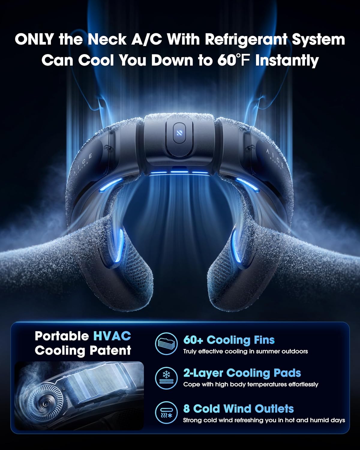 RANVOO No.1 Cooling A/C AICE 3 AI Neck Air Conditioner 7000mAh 30H [Full-body Cooling/Heating] for All Seasons [Health Monitor] Personal Neck Fan Cooler Heater Rechargeable Wearable Music Call Gift