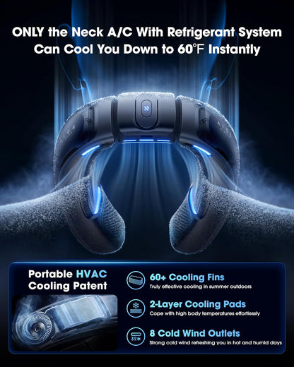 RANVOO No.1 Cooling A/C AICE 3 AI Neck Air Conditioner 7000mAh 30H [Full-body Cooling/Heating] for All Seasons [Health Monitor] Personal Neck Fan Cooler Heater Rechargeable Wearable Music Call Gift