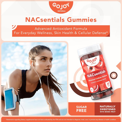 GOJOY 7-in-1 Sugar-Free NAC Gummies – NACsentials 600mg N-Acetyl Cysteine with Vitamin C, ALA, Quercetin & Astaxanthin – Antioxidant & Liver Detox Support – Vegan & Keto-Friendly – 60 Gummies