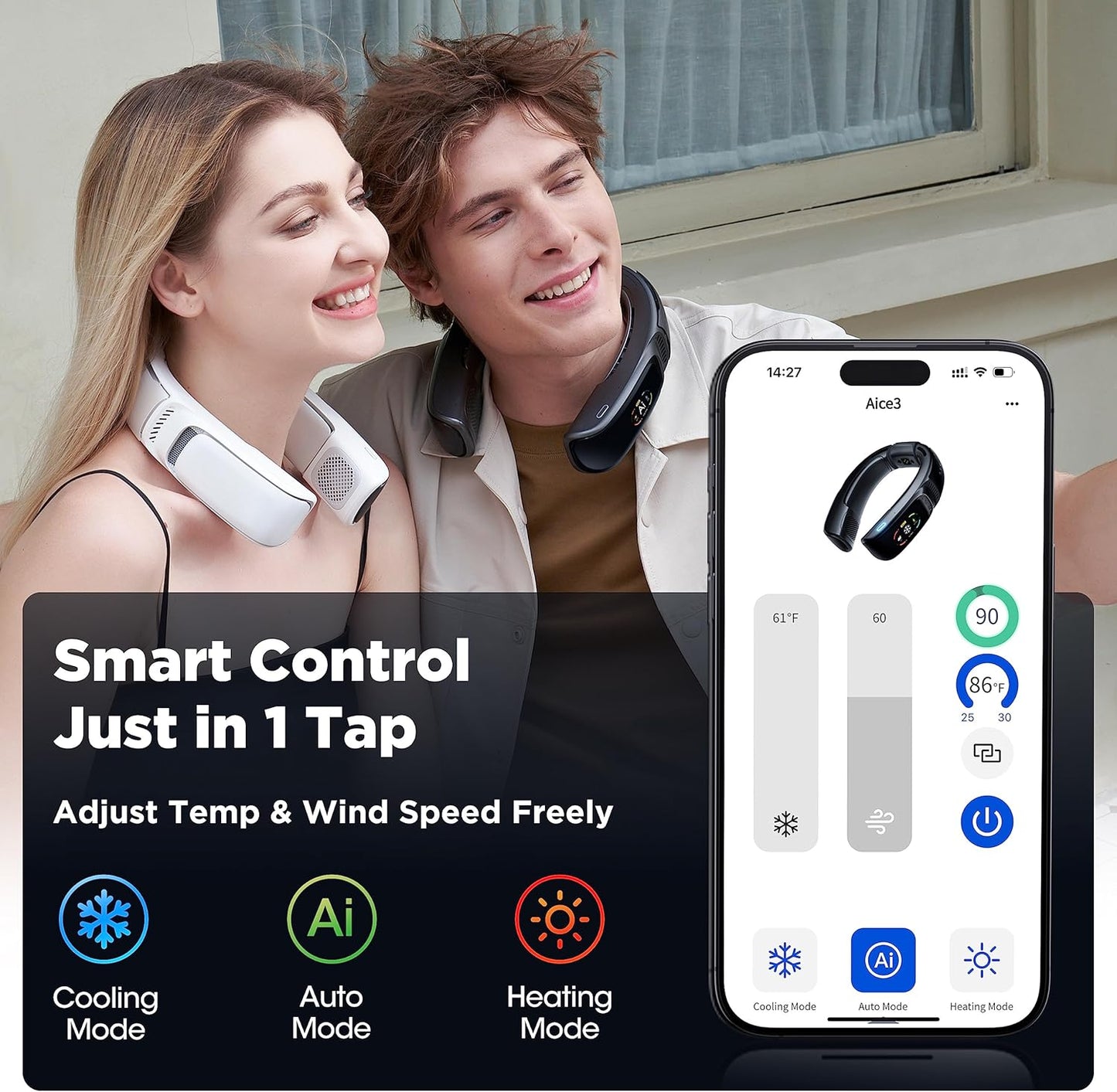 RANVOO No.1 Cooling A/C AICE 3 AI Neck Air Conditioner 7000mAh 30H [Full-body Cooling/Heating] for All Seasons [Health Monitor] Personal Neck Fan Cooler Heater Rechargeable Wearable Music Call Gift