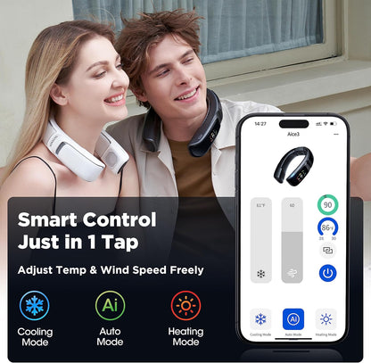RANVOO No.1 Cooling A/C AICE 3 AI Neck Air Conditioner 7000mAh 30H [Full-body Cooling/Heating] for All Seasons [Health Monitor] Personal Neck Fan Cooler Heater Rechargeable Wearable Music Call Gift