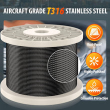 300FT T316 Black Stainless Steel Cable,1/8 Inch 7x7 Strand Construction 1800lb Breaking Strength Aircraft Cable for Deck Cable Railing, Indoor Outdoor DIY Stair Fence