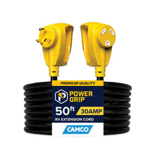 Camco Power Grip 50-Foot 30-Amp EV RV Extension Cord - Copper Wire, Black and Yellow (55197)
