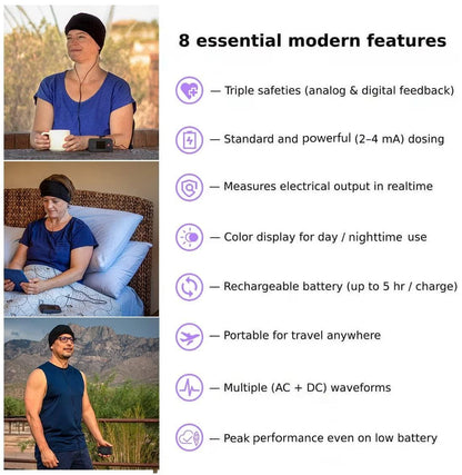 NeuroMyst Pro tDCS Device Kit – Dual DC + AC Modes, Broad Dose (4 mA), Rechargeable,